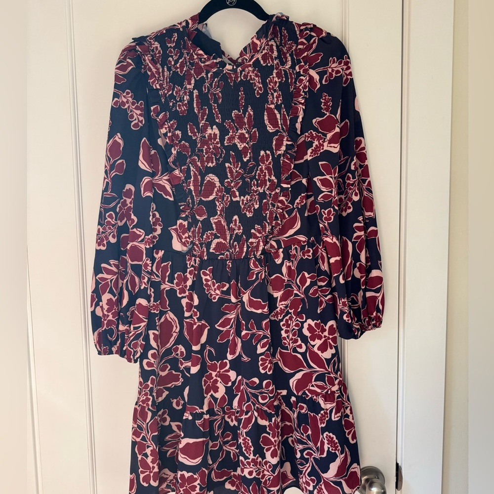 Eliza J Floral Smock Bodice Long Sleeve Dress